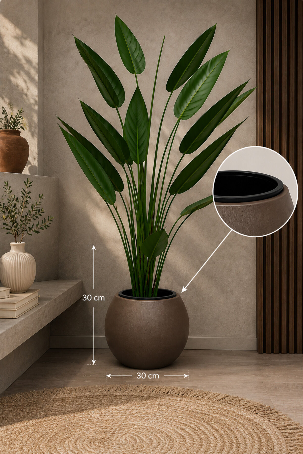 KÜRE MODEL İÇ DRENAJ HAZNELİ MODERN SAKSI 27.5 litre