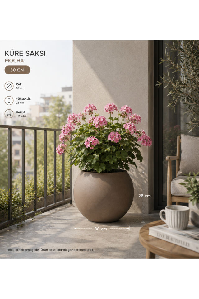 Balkon Saksısı Dekoratif Mocha renk Yuvarlak Küre Saksı