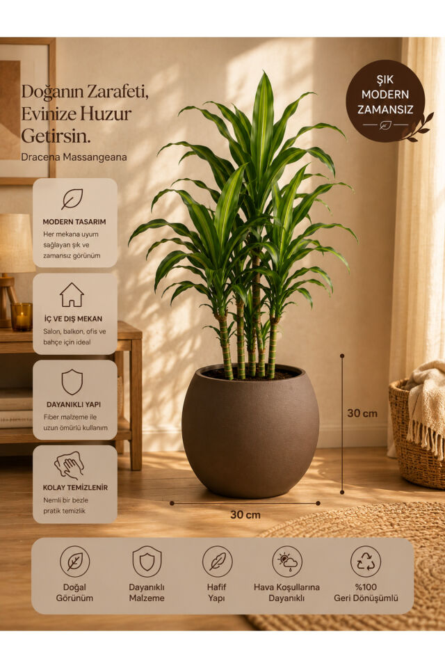 Binlerce Evde Tercih Edilen Modern Zamansız Dekoratif Saksı 30x40x30 BEYAZİçlikli