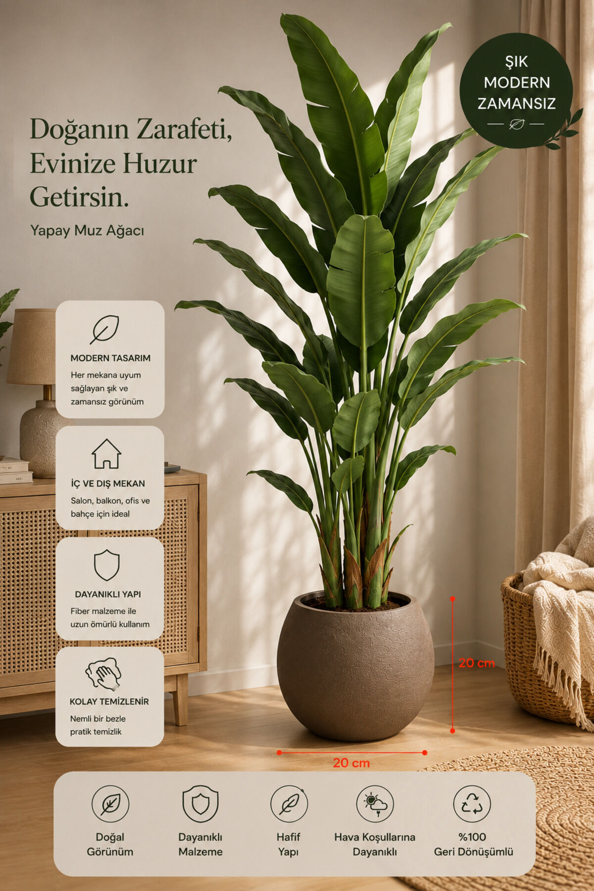 Binlerce Evde Tercih Edilen Modern Zamansız Dekoratif Saksı 30x40x30 BEYAZİçlikli