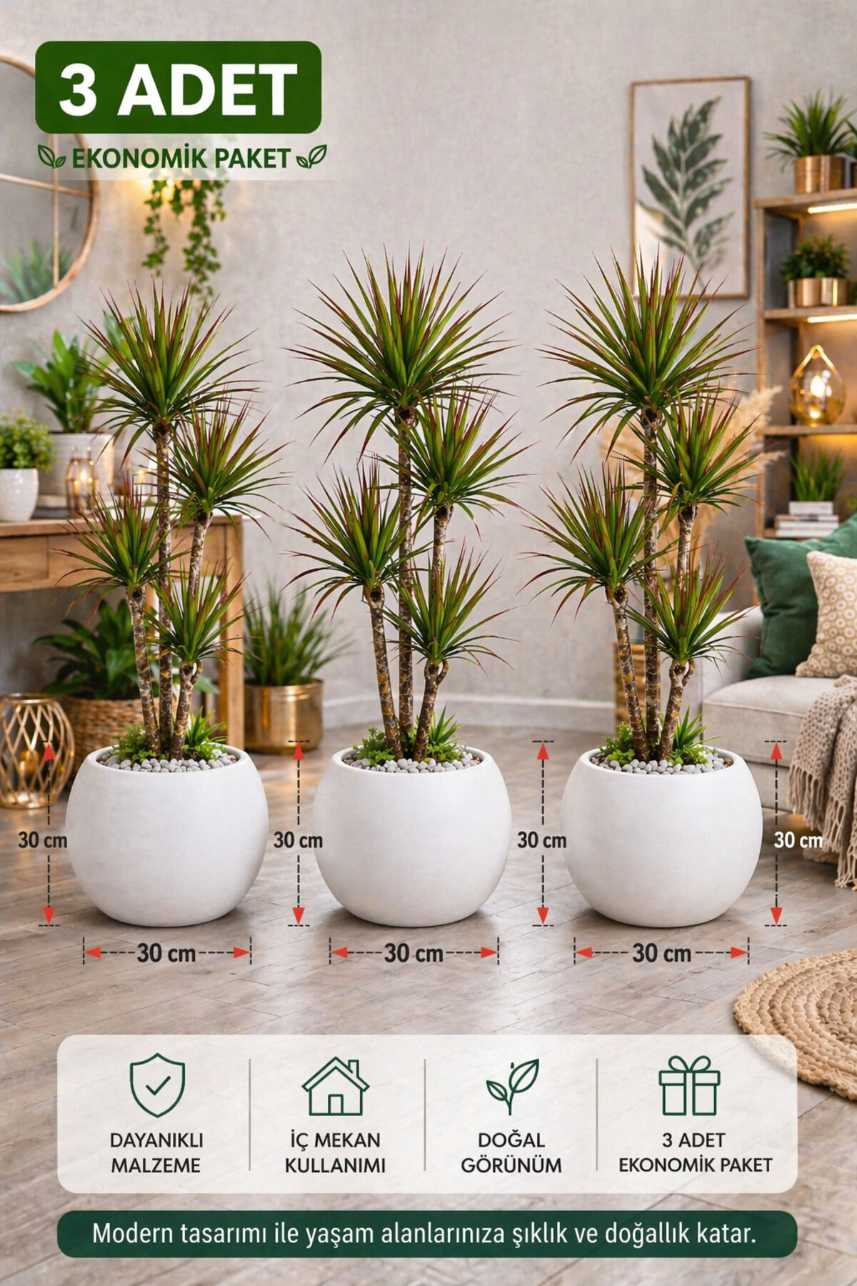 Yuvarlak Saksı 30 cm Küre Saksı Salon Saksı Dekoratif Saksı 3 Lü Ekonomik Plastik Saksı İçsiz