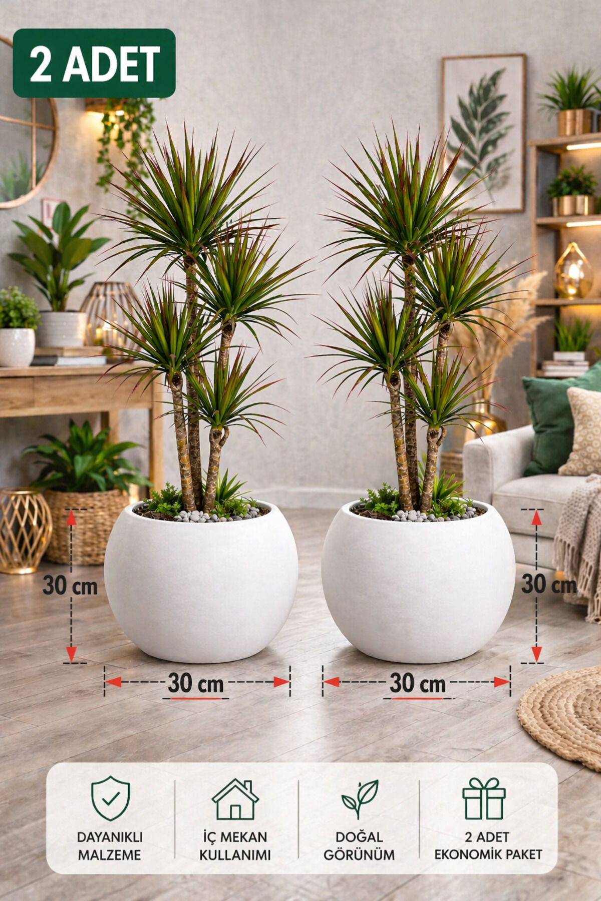 Yuvarlak Saksı 30 cm Küre Saksı Salon Saksı Dekoratif Saksı 2 Li Ekonomik Plastik Saksı İçsiz