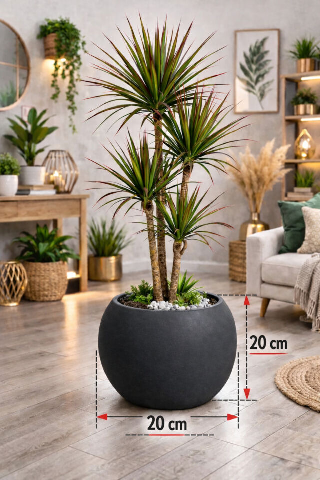Salon Saksı 20 cm Antrasit 4 Alana 1 Bedava Küre Saksı -İçliksiz
