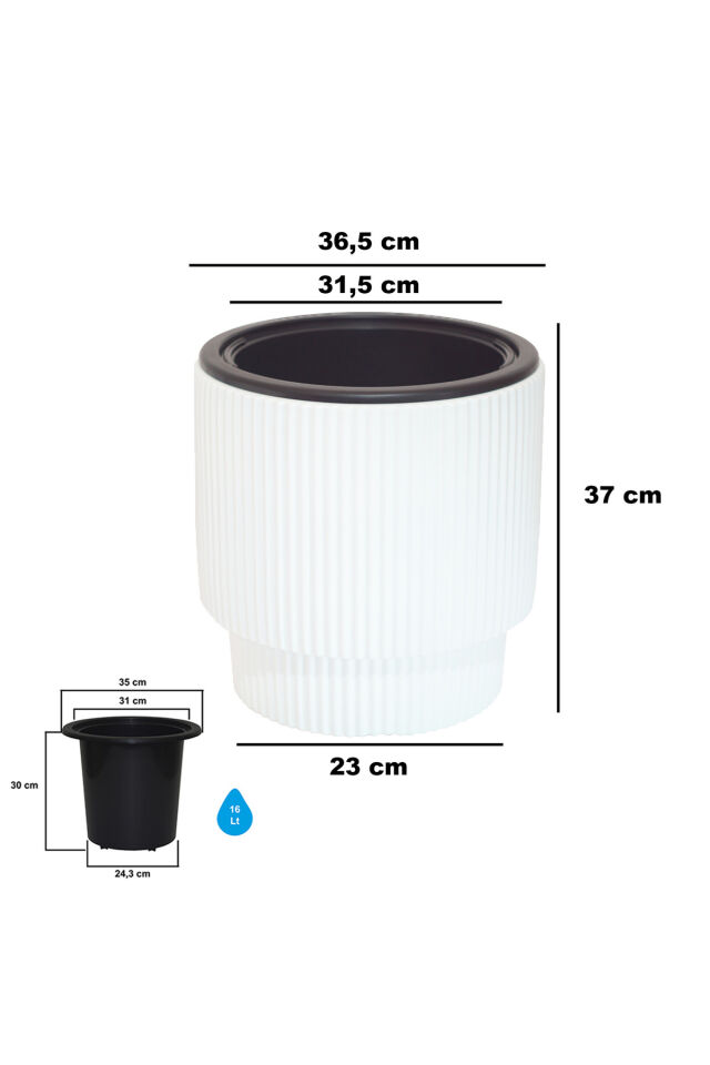 Vega Saksı Tırtıklı Model Büyük Boy Beyaz Dekoratif Modern Saksı Ve Vazo 16 Litre Saksı İç Hazneli