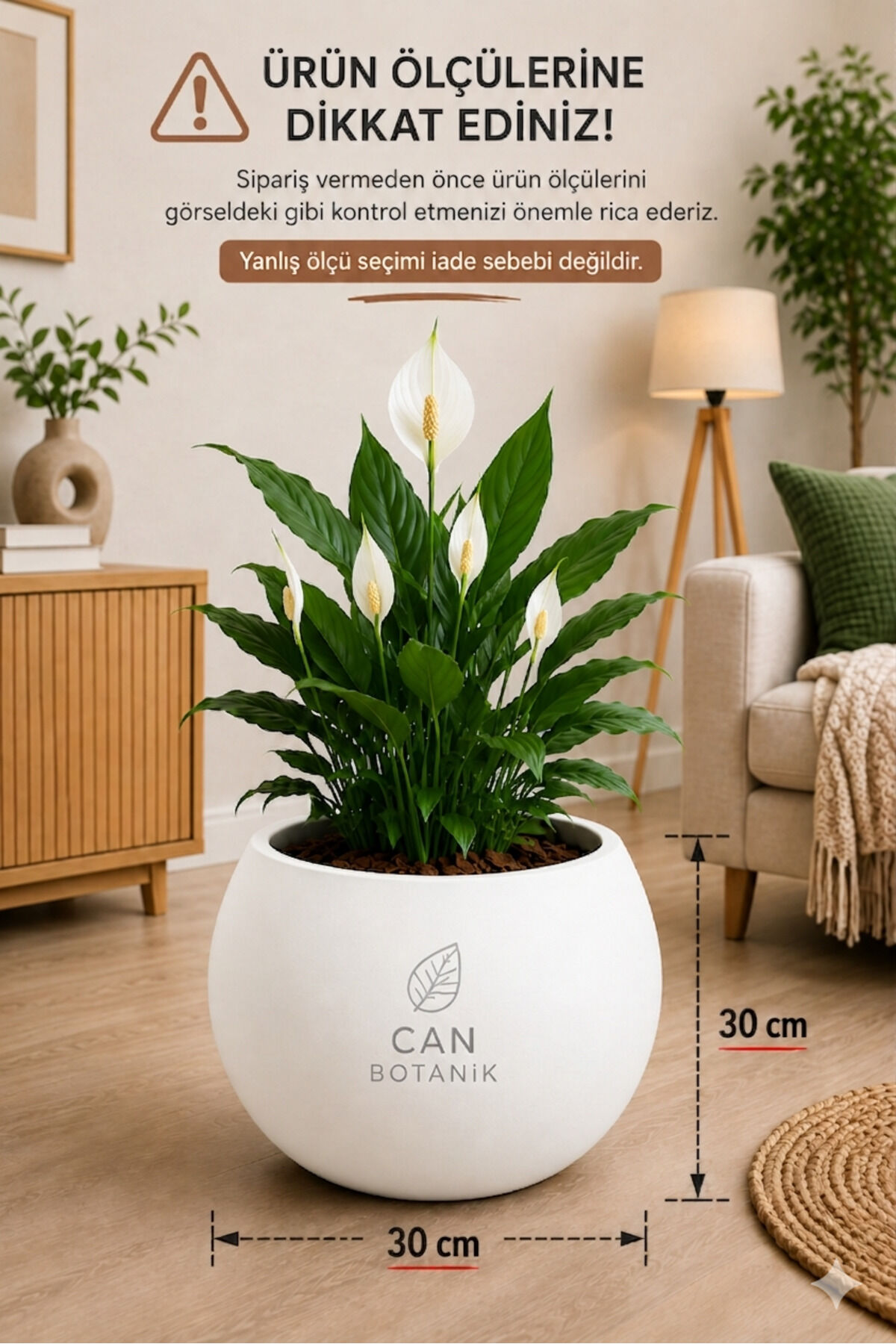 Salon Saksı Küre Saksı 30 Cm Beyaz Saksı Plastik Saksı Çiçek Saksısı