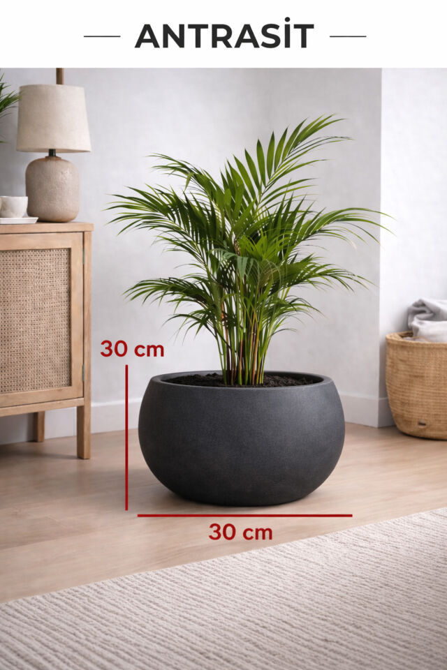 Yuvarlak Saksı Salon Saksı 30 cm Boş saksı plastik çiçek saksısı saksı küre saksı antrasit