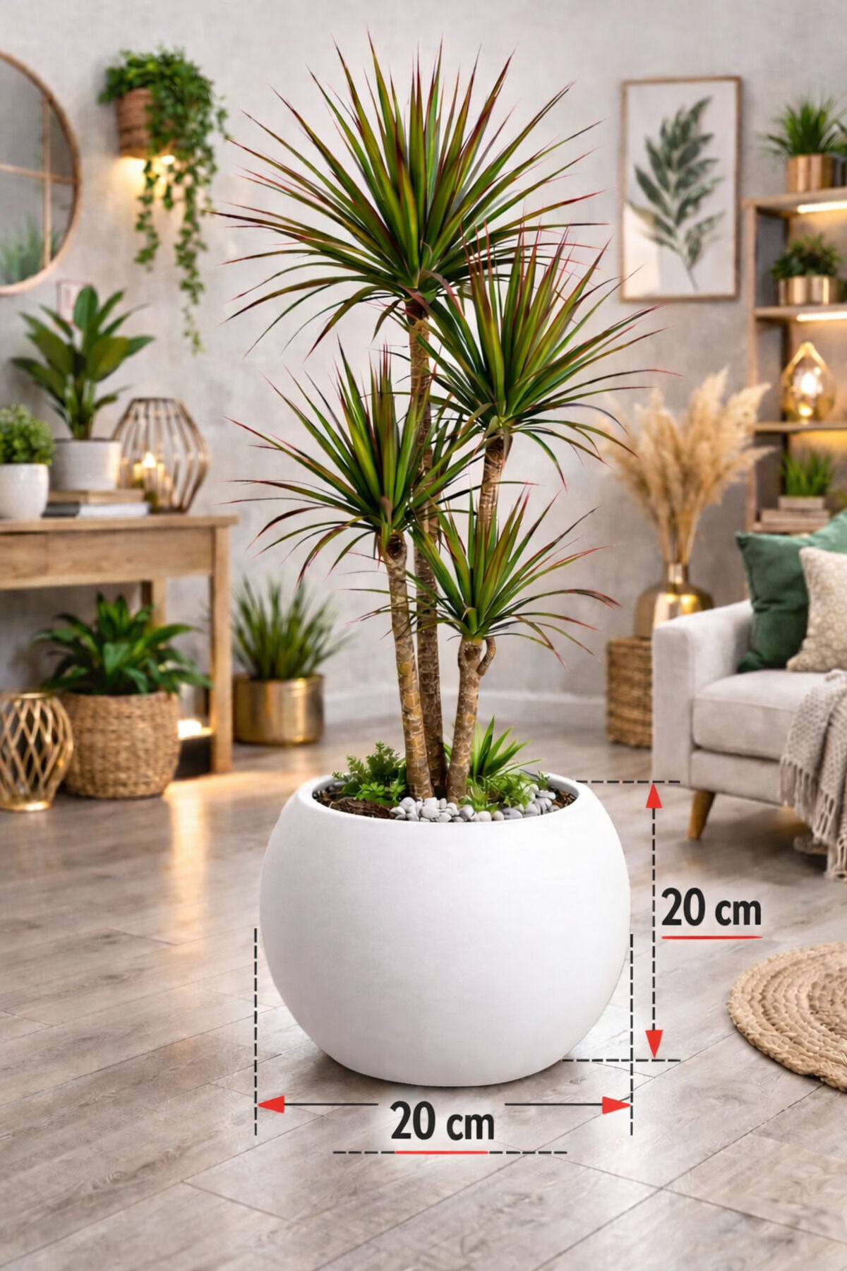 Yuvarlak Küre Saksı 20 Cm Saksı Beyaz Plastik (İÇLİKSİZ) Saksı Çiçek Saksısı