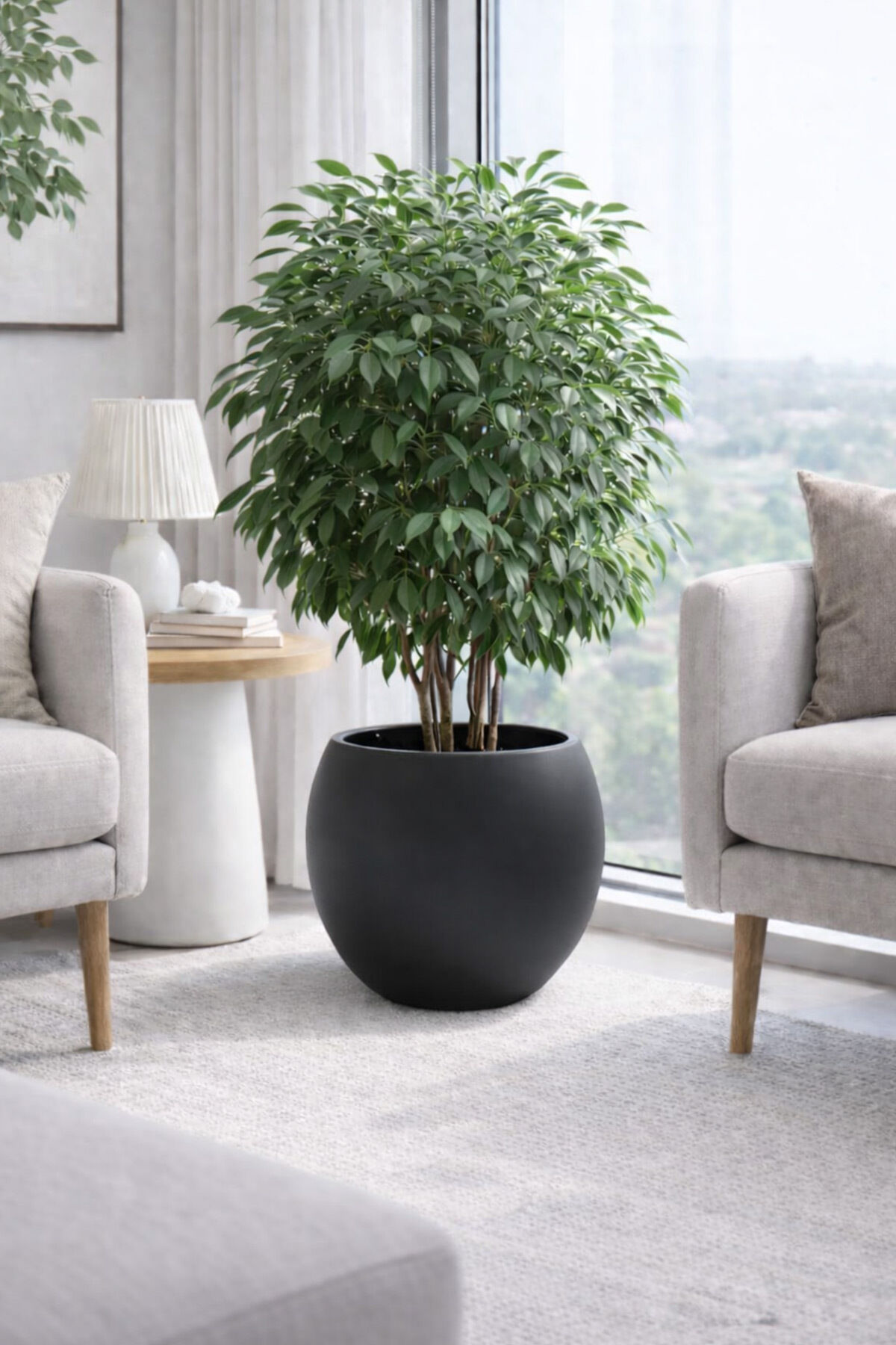 Küre Model İç Drenaj Hazneli Dekoratif Modern Saksı 27,5 lt Antrasit