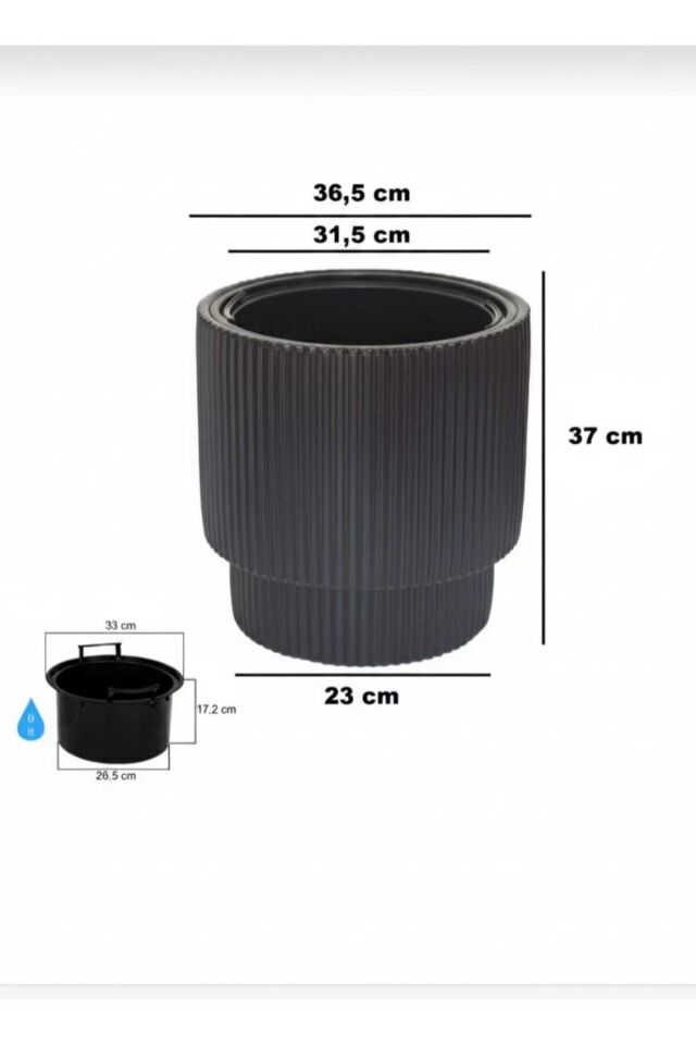 Vega Model Büyük Dekoratif Modern Saksı Ve Vazo 30 Lt ( 36.6 Cm X 36.6 Cm ) Iç Hazneli