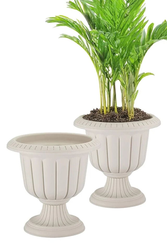 2 Adet Nergis Saksı 6 Litre Kirli Beyaz Ayaklı Plastik Çiçek Saksı Seti