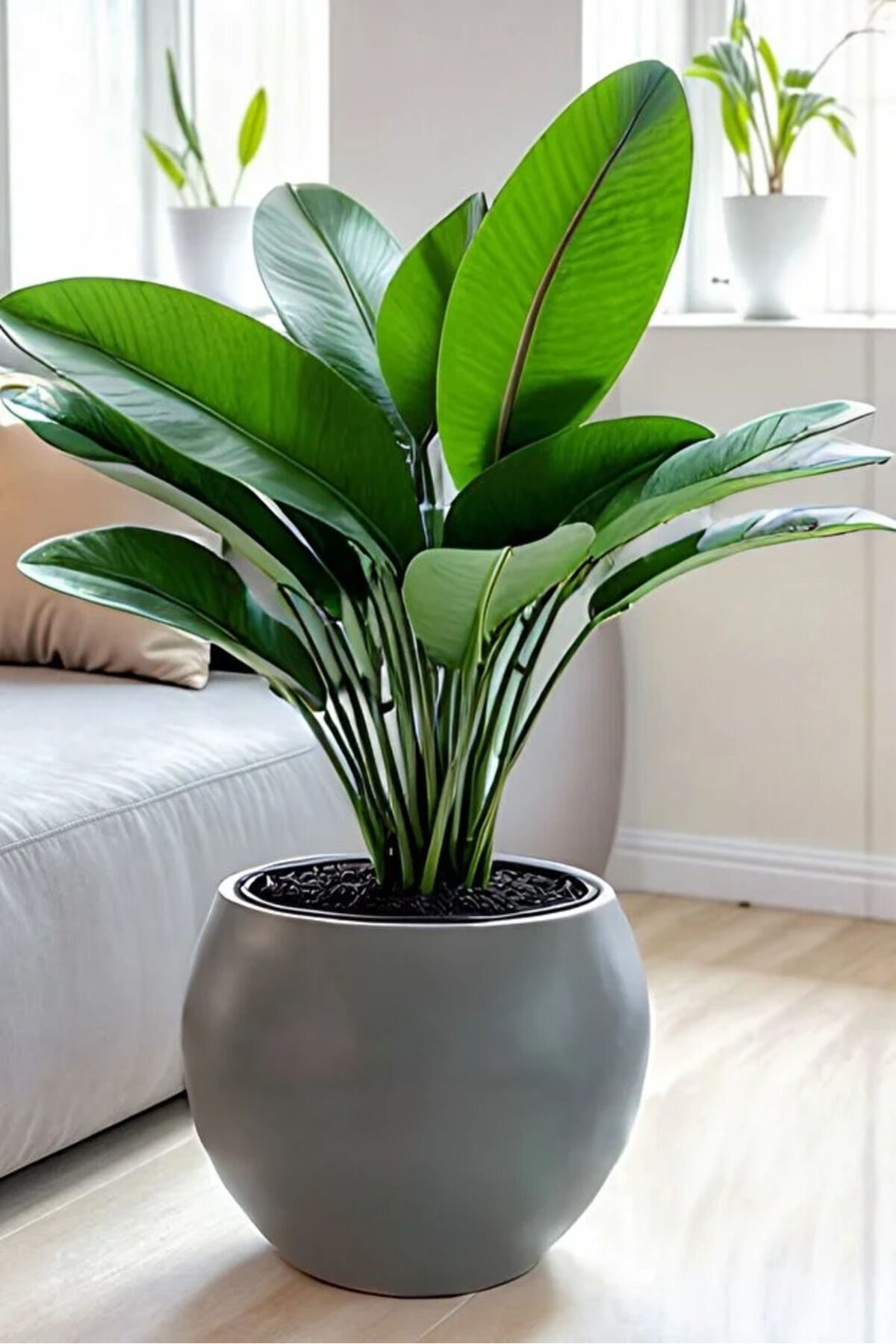 poliva home Küre Saksı Yuvarlak Saksı Modern Dekoratif Iç Hazneli Plastik 27 Litre Antrasit gri