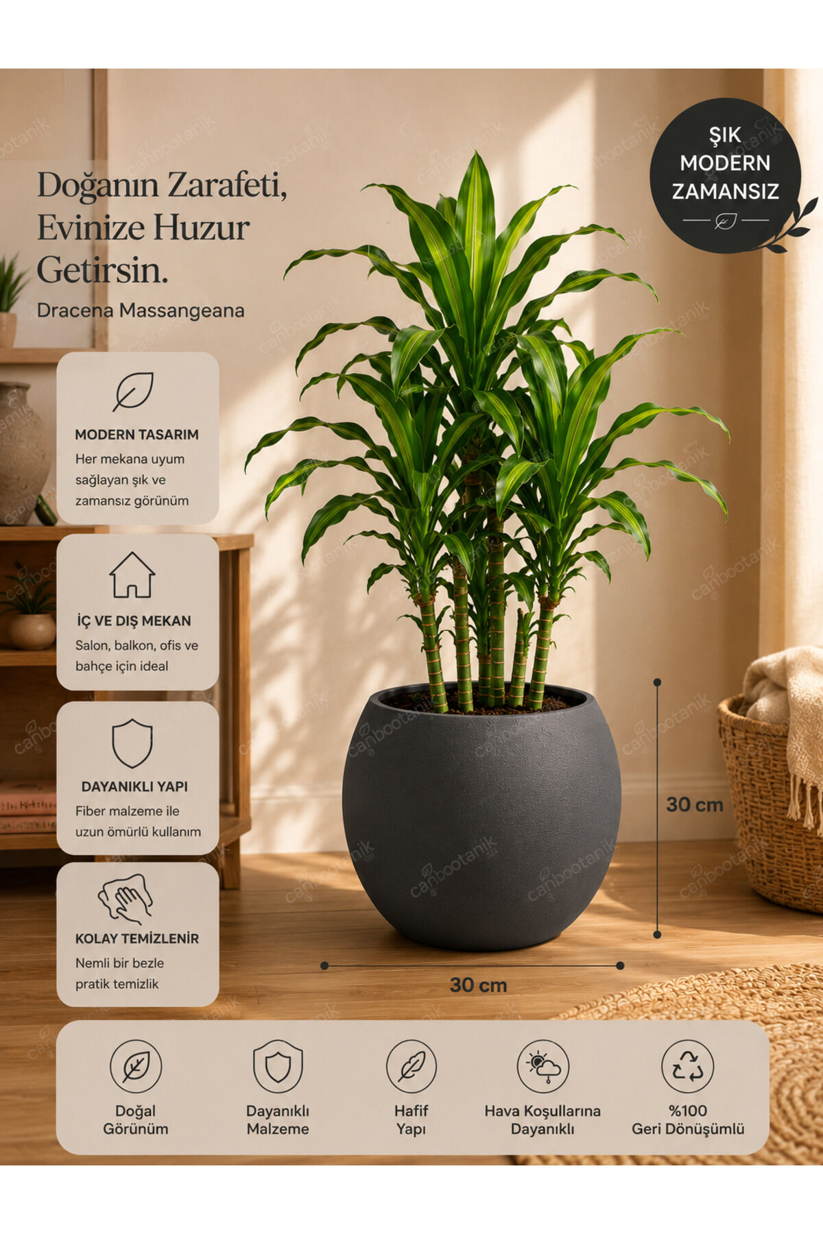 Binlerce Evde Tercih Edilen Modern Zamansız Dekoratif Saksı 30x40x30 BEYAZİçlikli Gri