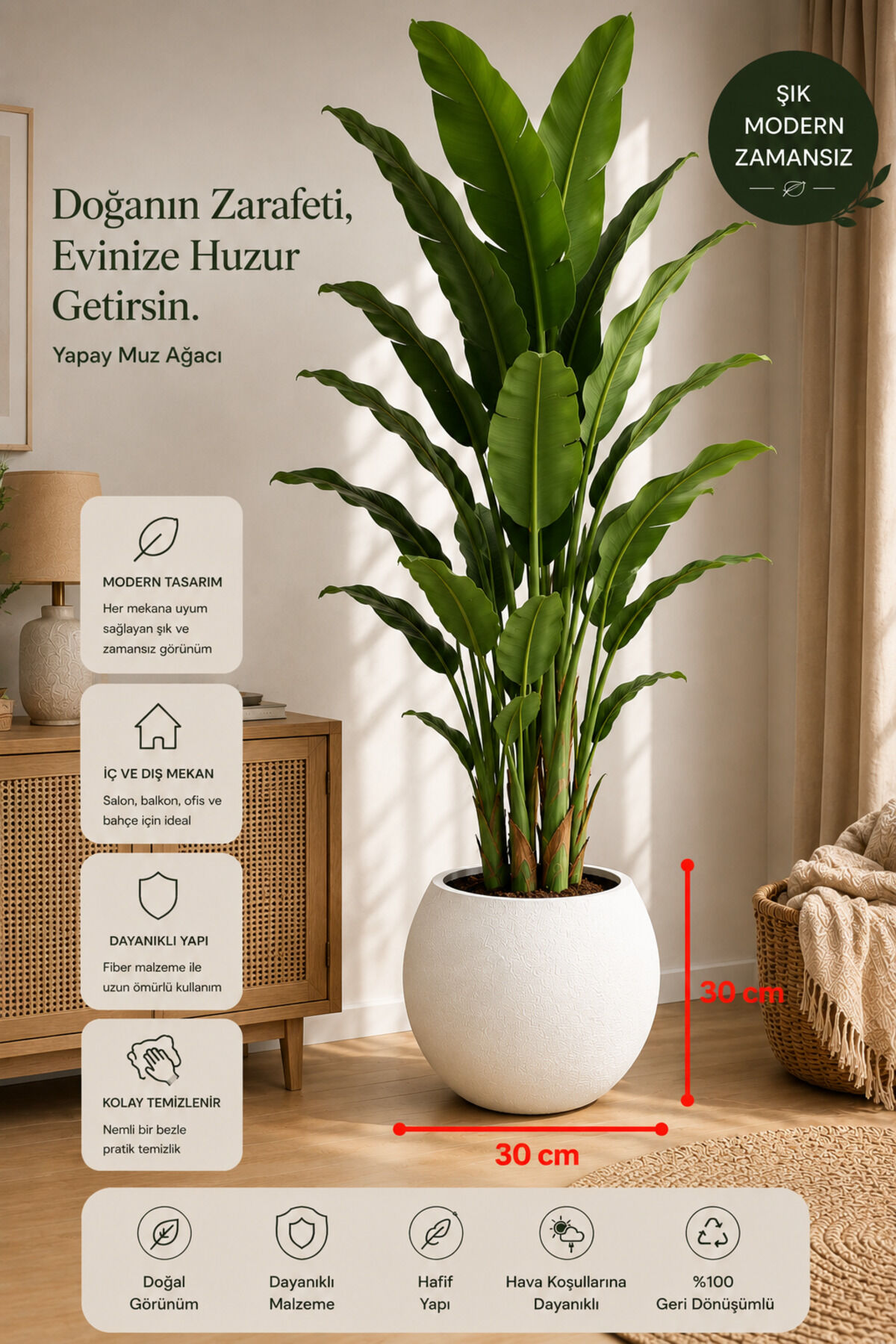 Binlerce Evde Tercih Edilen Modern Zamansız Dekoratif Saksı 30x40x30 BEYAZİçlikli Beyaz