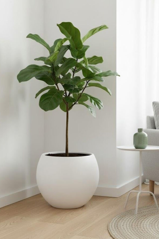 Küre Model İç Drenaj Hazneli Dekoratif Modern Saksı 27,5 lt Antrasit Beyaz