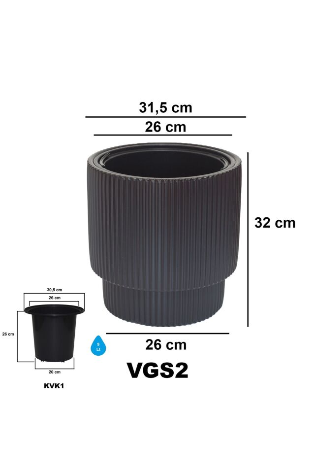Vega Model Büyük Dekoratif Modern Saksı Ve Vazo 20 Lt ( 31,5 Cm X 32 Cm ) Hazneli Siyah