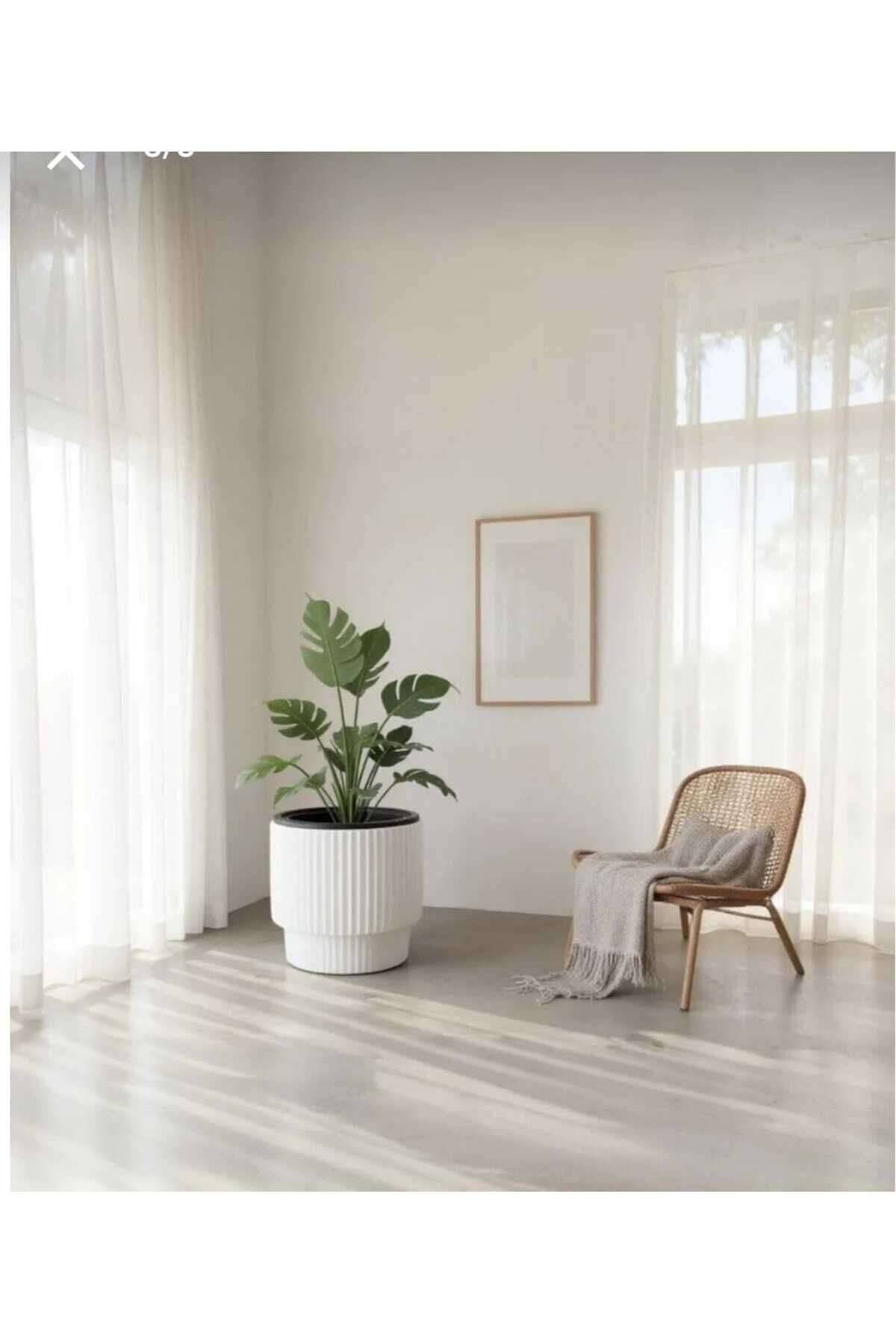 Vega Model Büyük Dekoratif Modern Saksı Ve Vazo 30 Lt ( 36.6 Cm X 36.6 Cm ) Iç Hazneli Beyaz